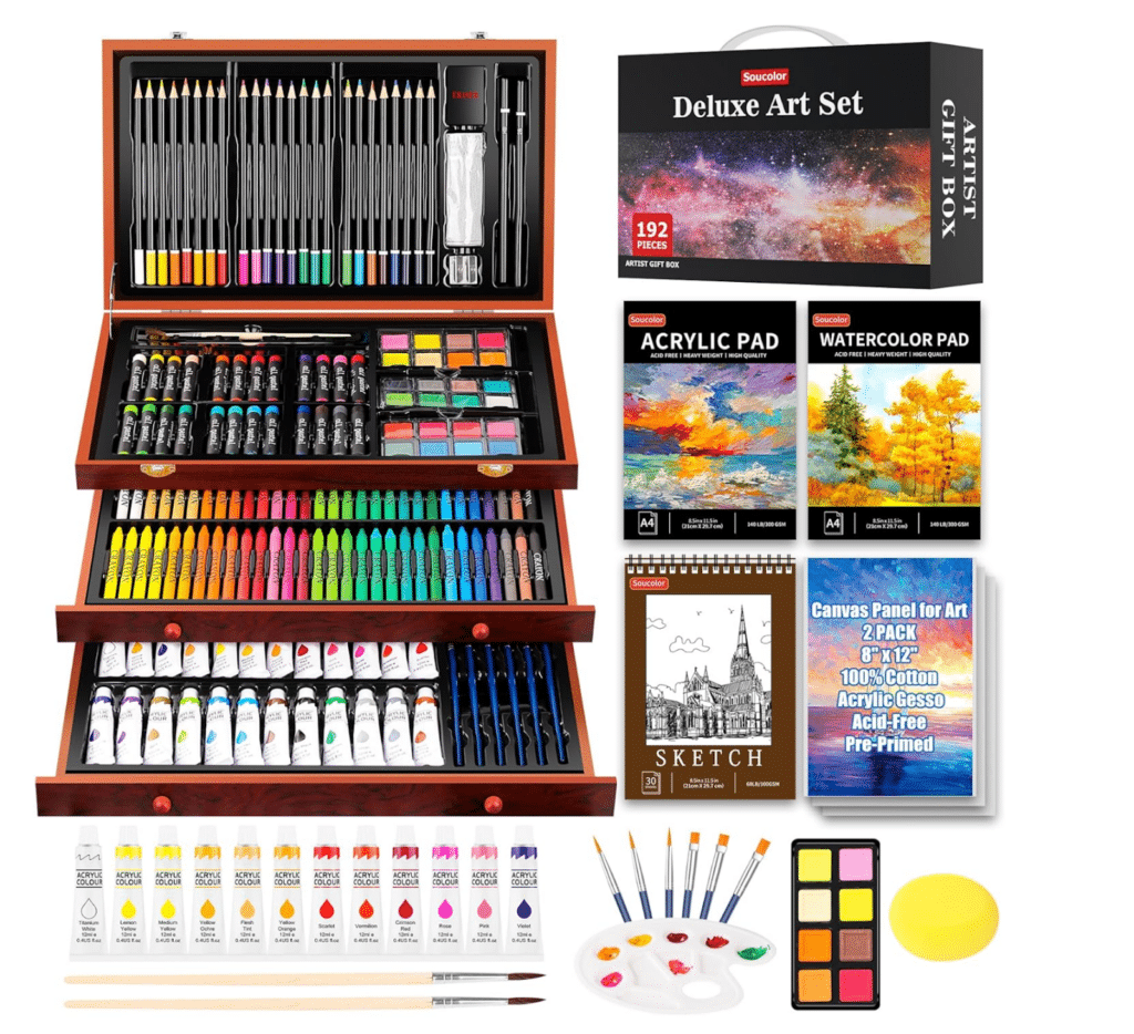 Soucolor Art Supplies, 192-Pack Deluxe Art Set Drawing Painting Supplies Kit on Amazon